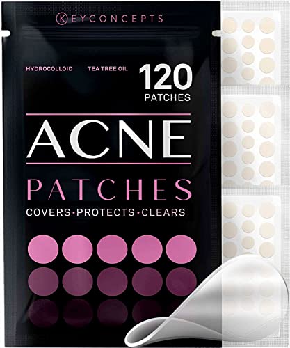 KEYCONCEPTS Pimple Patches for Face (120 Pack), Hydrocolloid Patch with Tea Tree Oil - Pimple Patch Zit Patch and Pimple Stickers - Hydrocolloid Acne Patches for Face - Zit Patches - Blemish Patches