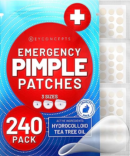 KEYCONCEPTS Pimple Patches for Face (240 Pack), Hydrocolloid Acne Patches with Tea Tree Oil - Pimple Patch Zit Patch and Pimple Stickers - Hydrocolloid Acne Dots for Acne - Zit Patches