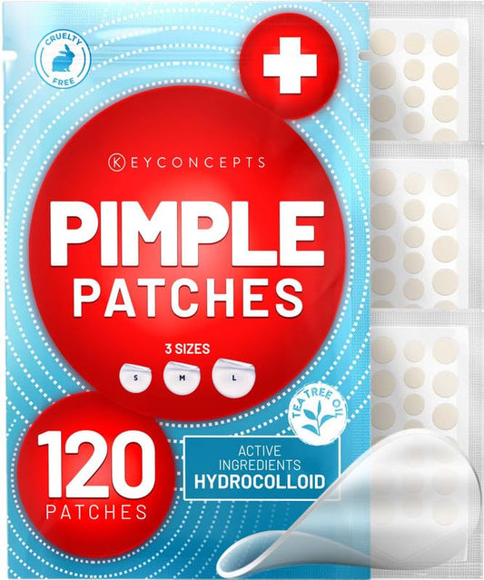 KEYCONCEPTS Pimple Patches for Face (120 Pack), Hydrocolloid Patch with Tea Tree Oil - Pimple Patch Zit Patch and Pimple Stickers - Hydrocolloid Acne Patches for Face - Zit Patches - Blemish Patches